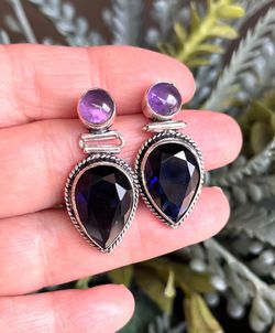 Amethyst & Tanzanite Gemstone Post/Stud 1.4” Earrings