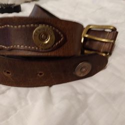 Vintage  Leather &  Solid Brass Belt. Size. 38 Waist