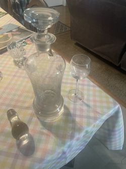 Crystal Wine Decanter, Two Tops, 1 Glass