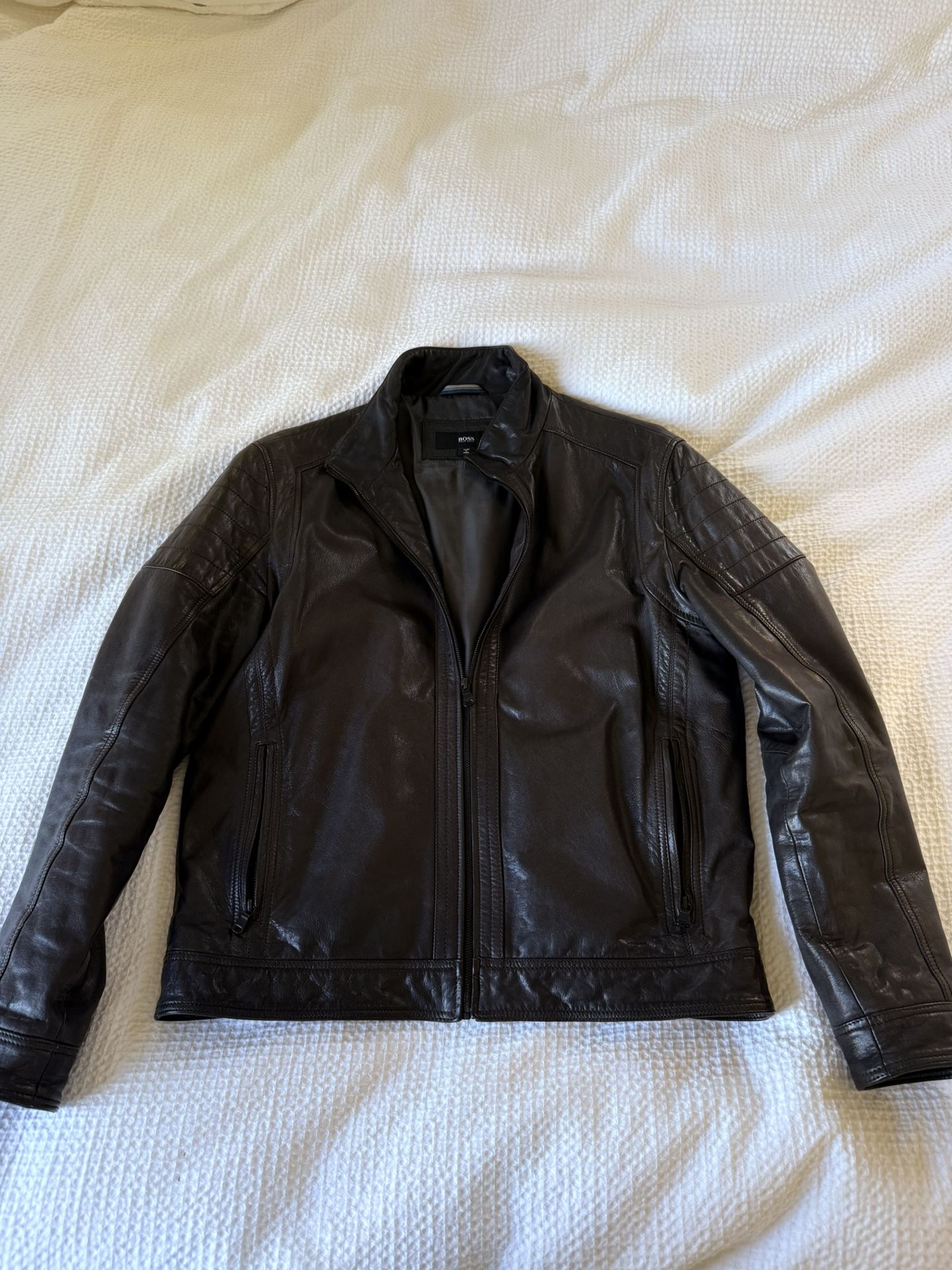 HUGO BOSS Leather Jacket – Size 42R (Brown)