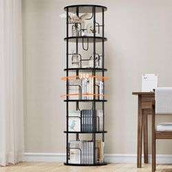  5-Tier Rotating Bookshelf, Stackable Rotating Tower with 360° Display, Standing Rotating Tall Corner Bookshelf, Narrow Storage Organizer for Bedroom,