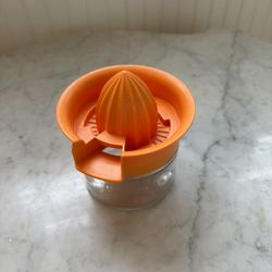 Orange Juice (or other citrus) Squeezer Reamer with Orange Colored Top, Glass Bottom 