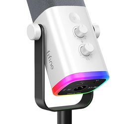 FIFINE XLR/USB Gaming Microphone for Streaming Podcasting, PC Computer RGB Mic, with Gain Knob, Mute Button, Monitoring Jack, Gamer Mic for Recording 