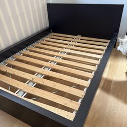 IKEA Malm Black Wood Bed Frame Size Full + New Lonset Slats 