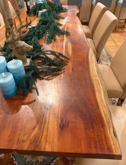 Gorgeous Expensive Live Wood Edge 10 ft Dining Room  Table and 10 Chairs