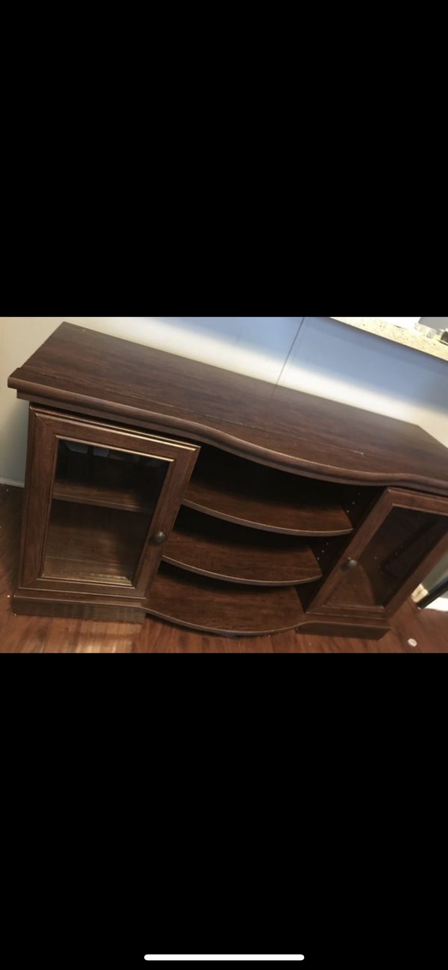 Tv stand television console entertainment media center with shelf and cabinet doors