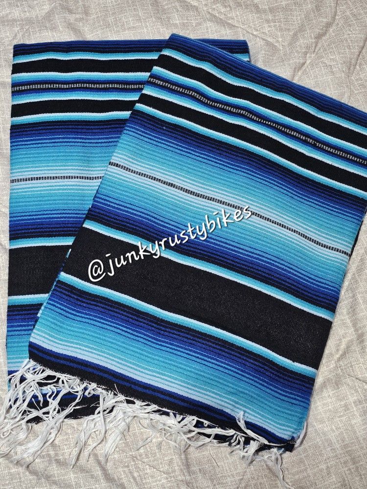 New Blue Black 5x7 Serape Sarape Zarape Mexican Blanket