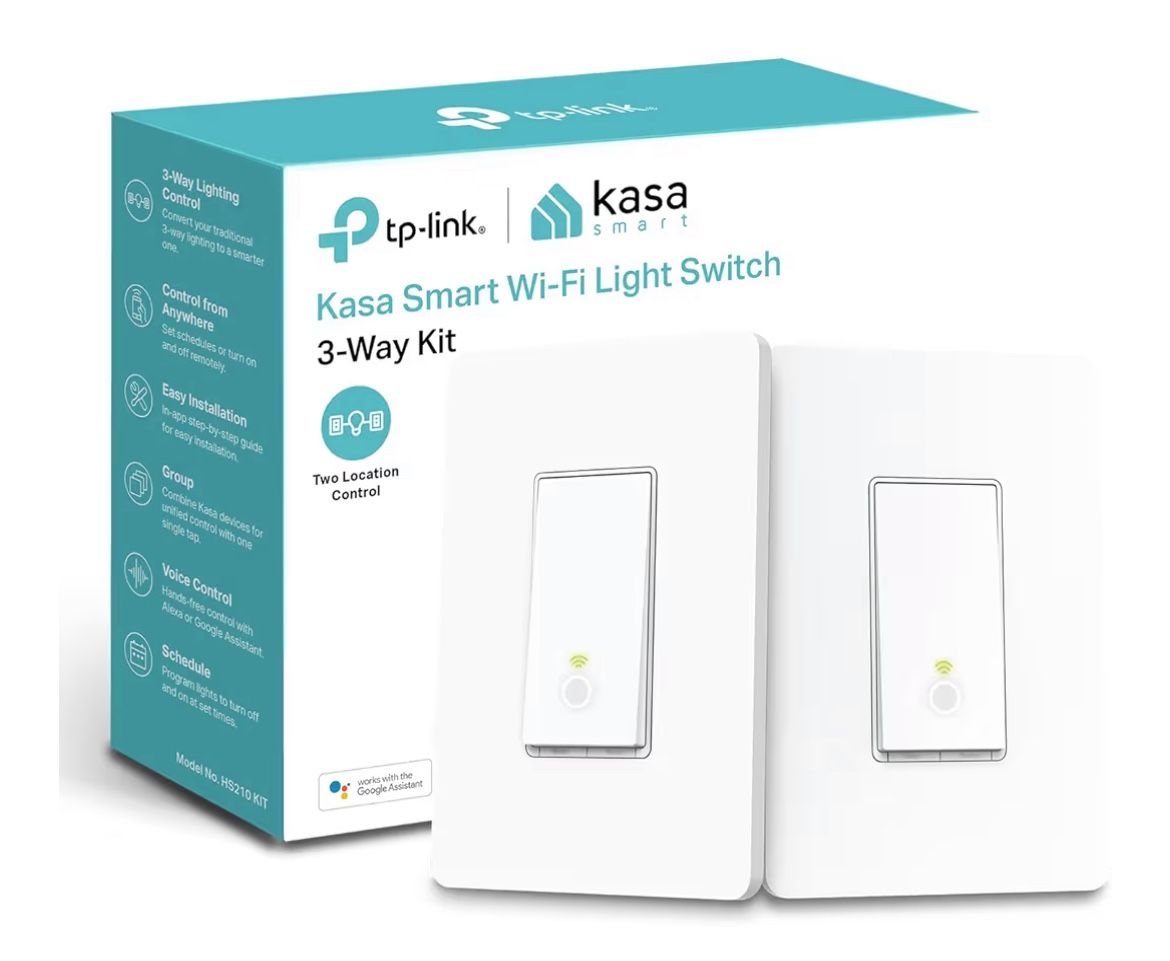 Kasa Smart 3 Way Switch HS210 KIT, Needs Neutral Wire, 2.4GHz Wi-Fi Light Switch works with Alexa and Google Home, UL Certified, No Hub Required, Whit