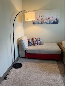 MOVING SALE! Sofa, floor lamp, rug, wall art