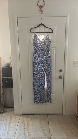 Blue Floral Sequin Maxi Dress