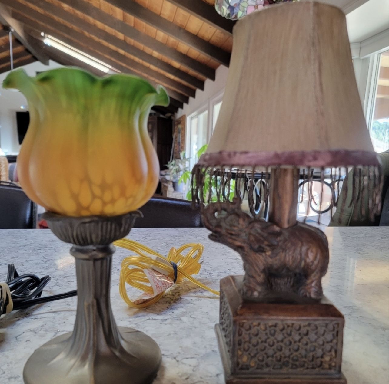 Set of 2 Elephant and Floral Tulip Lamps