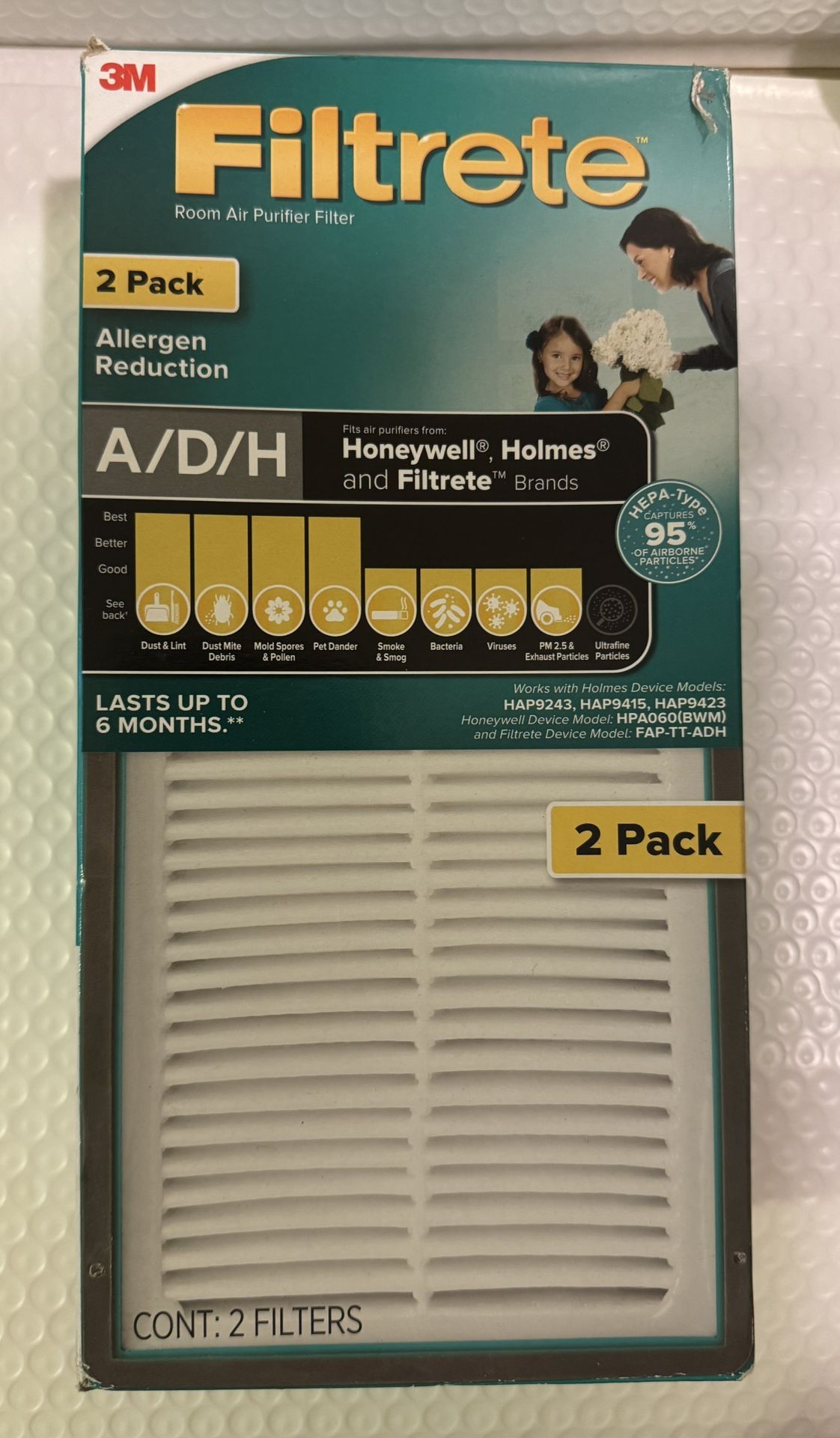 Filtrete A/D/H Allergen Reduction HEPA Air Purifier Replacement Filter, 2 Pack