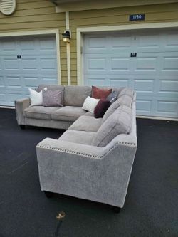 Gray Studded Sectional  - Free Local Delivery