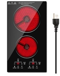 2 Burner Electric Cooktop, 12 Inch Electric Stove Top, Built-in Electric Cooktop with Sensor Touch Control, Timer & Child Lock Included, Keep Warm, 9 