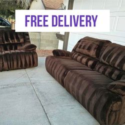 Free Delivery ✅️ Soft & Plush Cocoa Brown Recliner Sofa Couch With Recliner Loveseat Set 