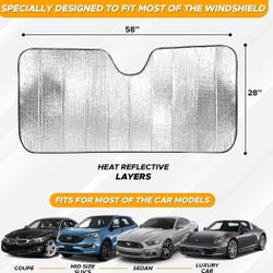 Windshield Sun Shade Premium Reflective Sun Visor for SUVs & Pickups Windshields | UV & Heat Reflective Sunshade with Durable Dual-Layer Design | Larg