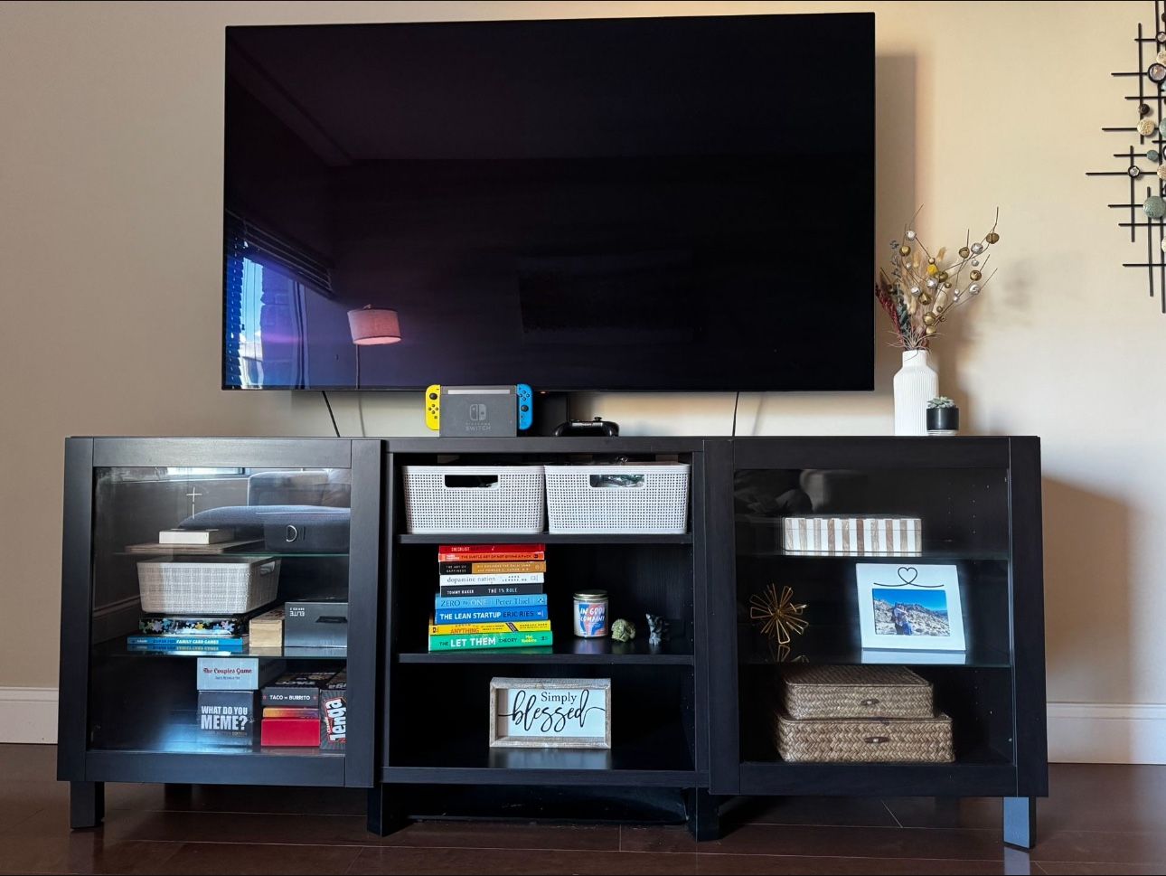 TV Station With Storage Gabinets