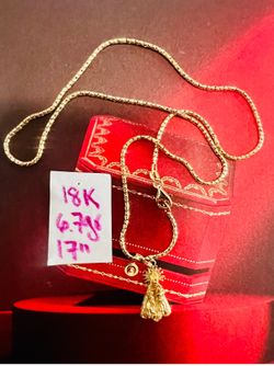 18K Solid Gold Chain and Pendant For Wedding 6.7Gr 17 Inches Long