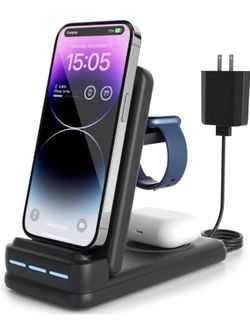 Wireless Charger for Multiple Devices: 3 in 1 Fast Portable Charging Station for iPhone/for iWatch/for AirPods - Foldable Travel Friendly Stand