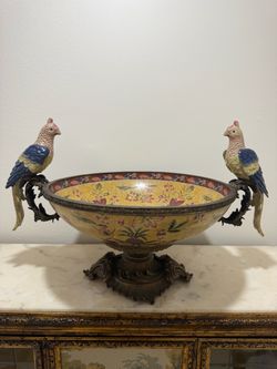 Porcelain Centerpiece Bowl with Bird Handles
