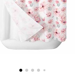 No Hook Shower Curtains, Pink Spring Floral Standard Bathtub Curtains with Snap in Liner, Summer Botanical Floral Watercolor Waterproof Washable Fabri