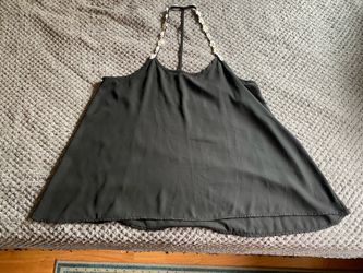 Black Halter Tank Top with Daisy Floral Straps