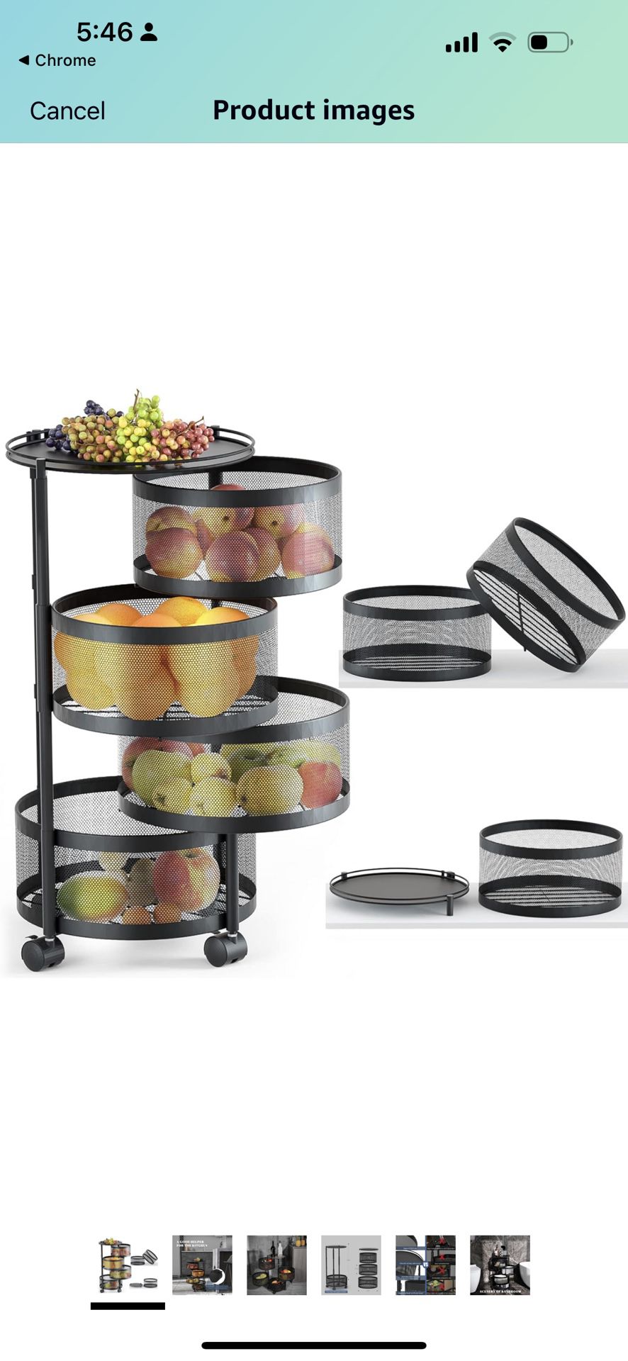 Rotating Storage Rack for Kitchen, 4 Tier Fruit and Vegetable Storage for Kitchen Rotating Storage Rack with Wheels,Kitchen Storage Cart Space Saver P