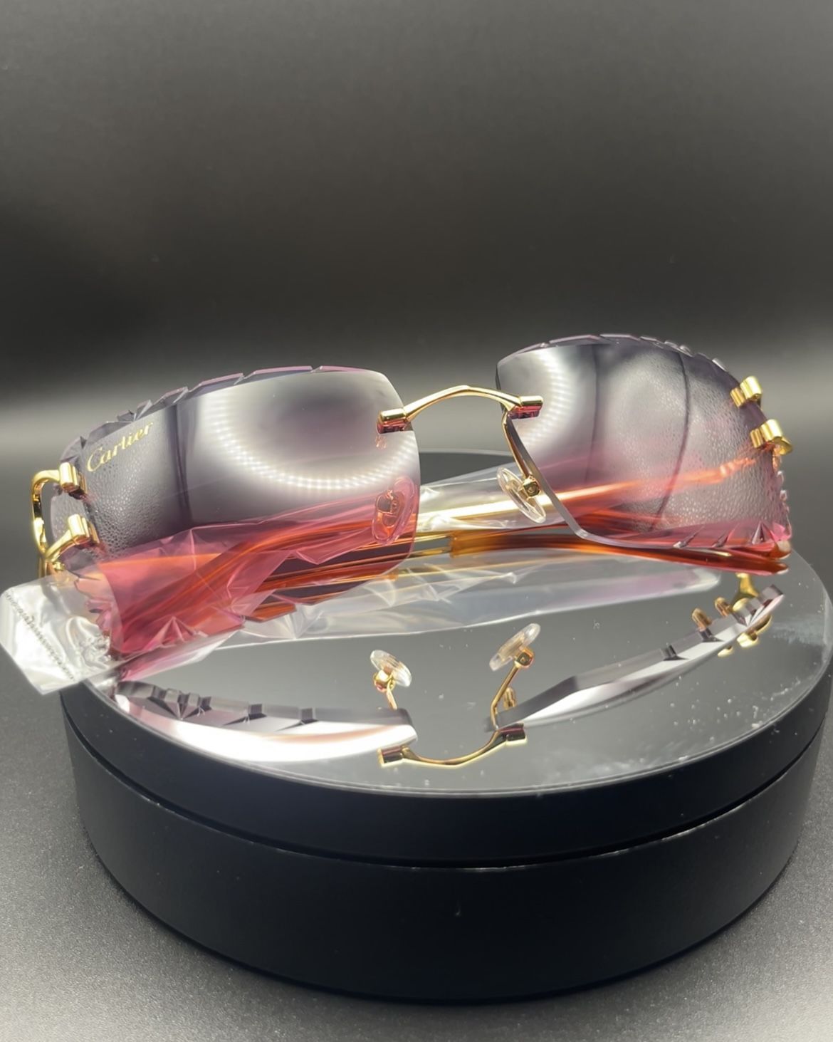 Gray - Red Diamond Cut Cartier Sunglasses