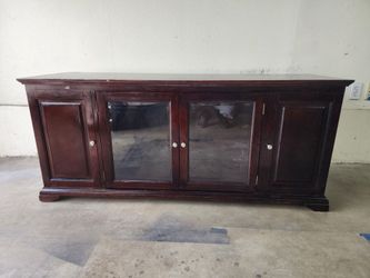 ​Long Dark Brown Media Console / TV Entertainment Cabinet with Glass Doors