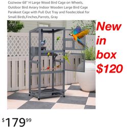 New in box  Coziwow 68" H Large Wood Bird Cage on Wheels, Outdoor Bird Aviary Indoor Wooden Large Bird Cage Parakeet Cage with Pull Out Tray $120