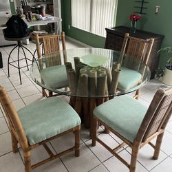 Glass/Wood Dining Table 4 Chairs