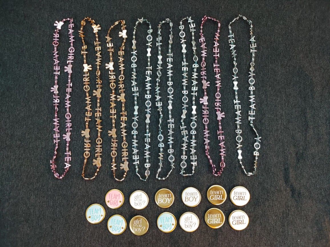 Baby Shower Pinback Buttons And Necklaces