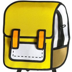 Kawaii 2D Cartoon Backpack Yellow Cute Aesthetic Laptop School Bag