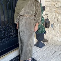 Green ruched modest dress