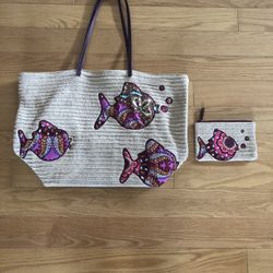 Vera Bradley Tropical Tote Bag And Wallet