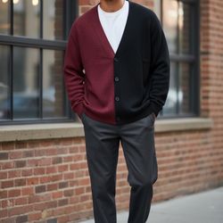 NOVAMEN FASHION NOVA Men’s Color Block Cardigan Sweater Size Medium NWT