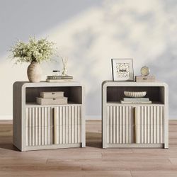 Night Stand Set of 2, 23.6" Fluted Nightstand with 2 Drawers