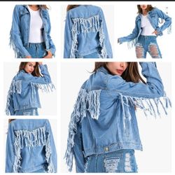 FRINGE DENIM JACKET size 2 ( Reseda Ca)