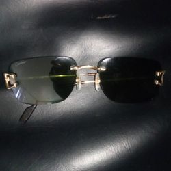 Unisex Cartier Rimless Rectangular Sunglasses with Engraved Cartier Logo