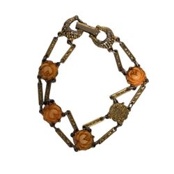 vintage bracelet Goldette with peach flowers. one flower is missing 