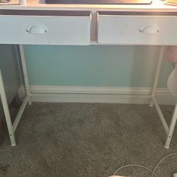 White leather drawer wooden metal desk