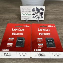 NEW Lexar E-Series 128GB Micro SD Card 2x 2 Pack, microSDXC UHS-I Flash + Adapter