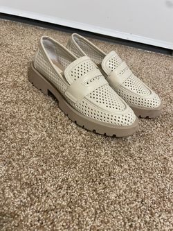Cream Perforated Platform Penny Loafers