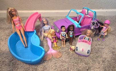 Huge Barbie set with Mermaid, Keep, Slide, Horse, mini car, Barbie and multiple little friends