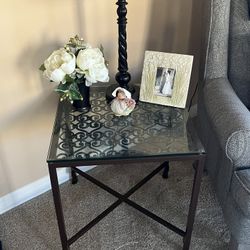 Wrought Iron And Glass End Table