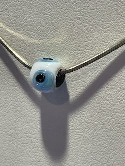 Evil Eye Aegean Blue REAL Turkish Greek 16" 18K White Gold Rhodium Box Chain NEW