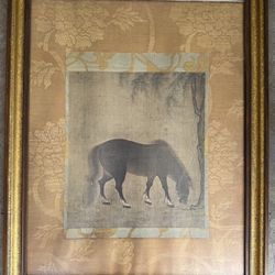 Framed Asian Style Horse Art Gold Frame