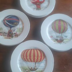 Vintage Rochard Limoges France Set of 12 Painted Air Balloon Plates. 