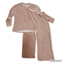Sz 2x Pink Velour Sweatsuit Shirt And Pants