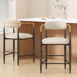 Christopher Knight Home Niame Set of 2 Counter Stools with Upholstered Seats, 25''H Counter Height Barstools, Barchairs Kitchen Stools, Fabric Bar Sea